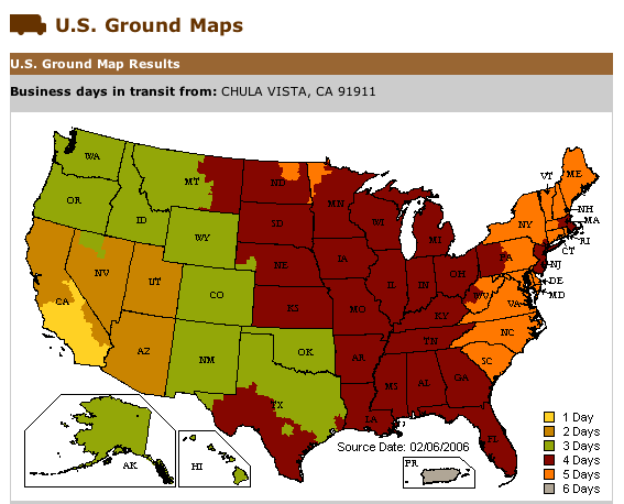 UPS Transit Times Map