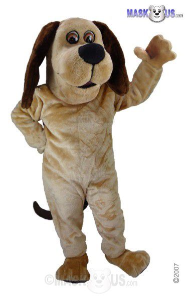 Brown and beige dog mascot with a white t-shirt - Sizes L (175-180CM)